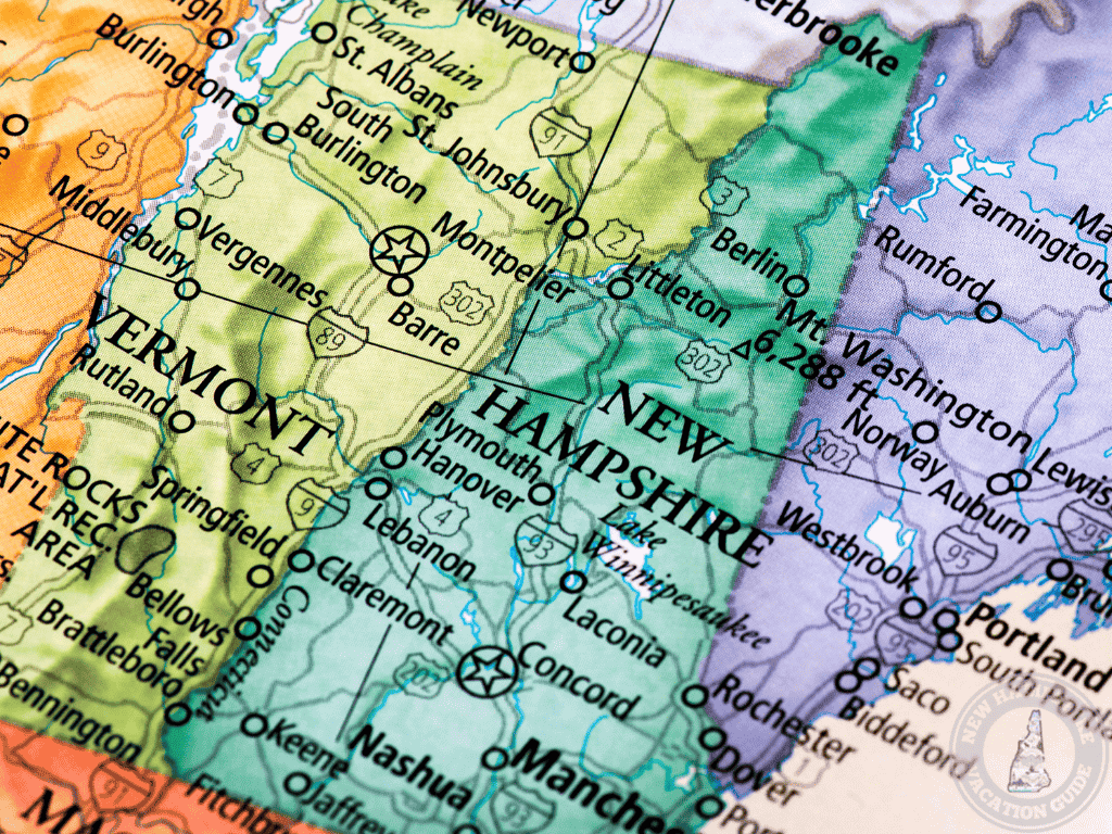 colorful map of new hampshire, vermont and maine