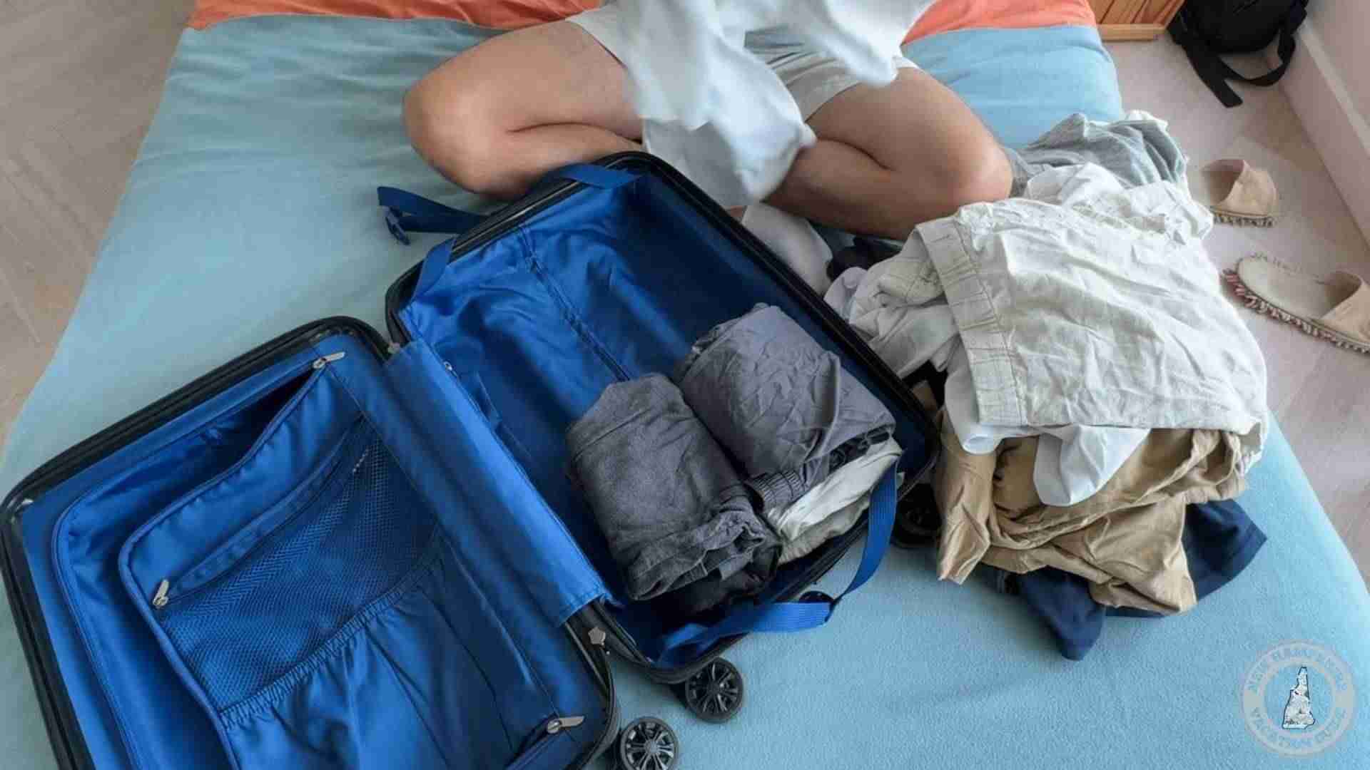 person packing a suitcase for traveling 